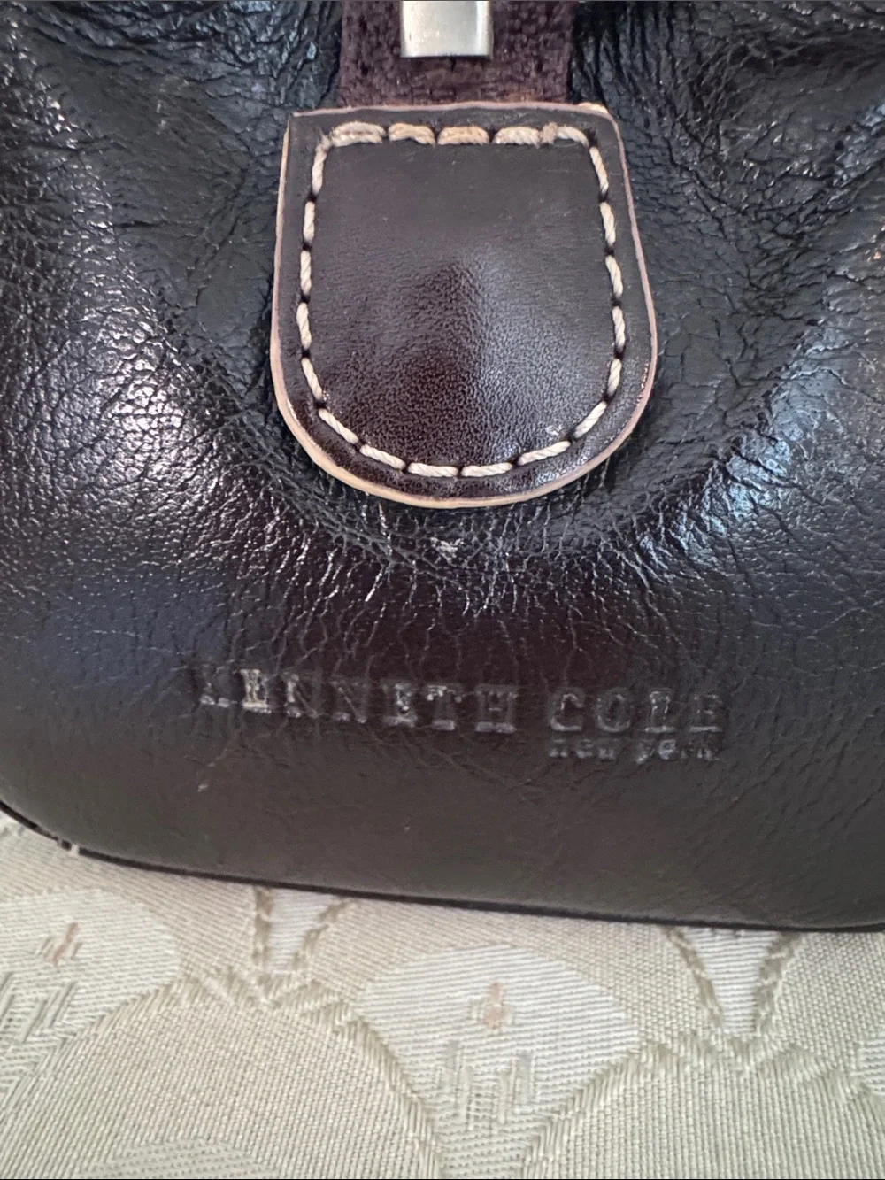 Kenneth Cole New York Brown Leather Shoulder Bag with Silver Hardware